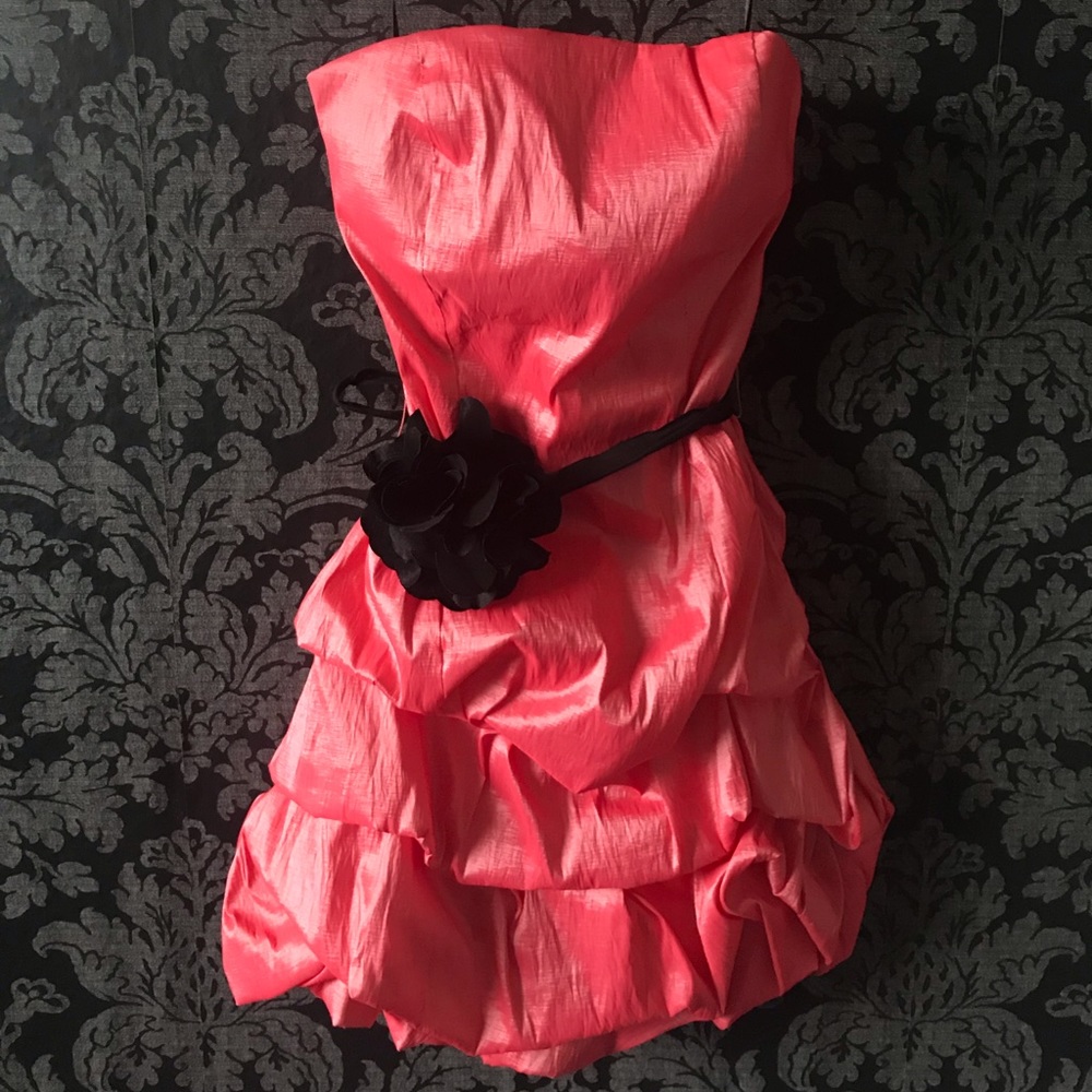 Hot Pink and Black Shiny Prom Dress